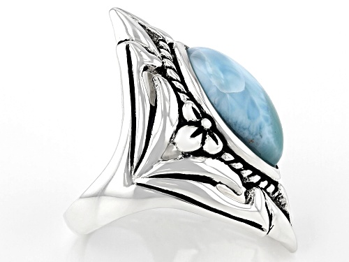 16x12mm Larimar Rhodium Over Sterling Silver Solitaire Ring - Size 8