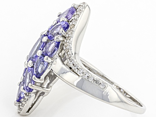 2.00ctw Oval And Pear Tanzanite With 0.21ctw Round White Zircon Rhodium Over Sterling Silver Ring - Size 7