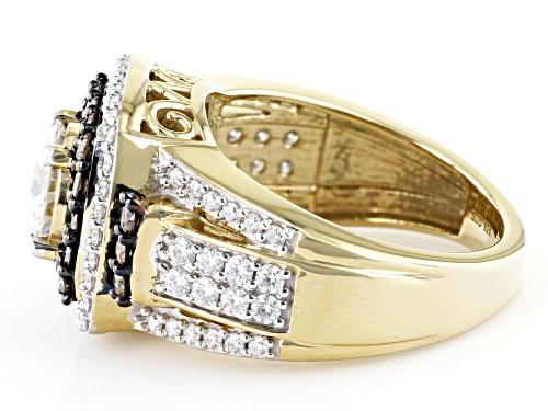 MOISSANITE FIRE® 2.08CTW DEW RD & .46CTW CHAMPAGNE DIAMOND 14K YELLOW GOLD OVER SILVER RING - Size 9