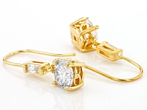 MOISSANITE FIRE® 2.18CTW DEW ROUND & BAGUETTE 14K YELLOW GOLD OVER SILVER EARRINGS