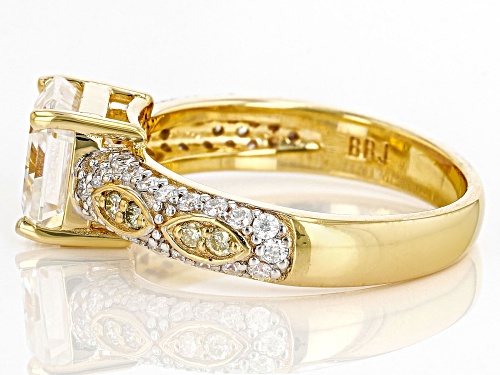 MOISSANITE FIRE® 3.36CTW DEW ASSCHER CUT & NATURAL YELLOW DIAMOND 14K YELLOW GOLD OVER SILVER RING - Size 6