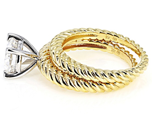 MOISSANITE FIRE(R) 1.90CT DEW ROUND BRILLIANT 14K YELLOW GOLD OVER SILVER RING & BAND - Size 6