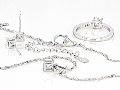 MOISSANITE FIRE® 2.40CTW DEW ASSCHER CUT PLATINEVE® RING & EARRINGS & PENDANT WITH CHAIN SET