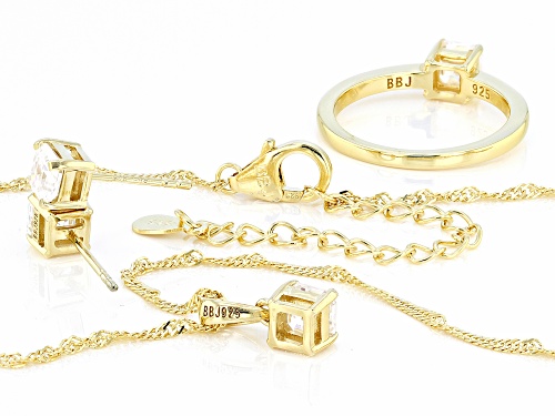 MOISSANITE FIRE® 2.40CTW DEW 14K YELLOW GOLD OVER SILVER RING, EARRINGS, PENDANT, & CHAIN SET