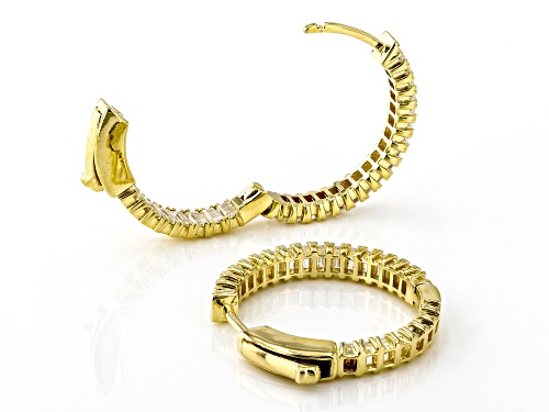 MOISSANITE FIRE(R) 2.50CTW DEW BAGUETTE 14K YELLOW GOLD OVER SILVER HOOP EARRINGS