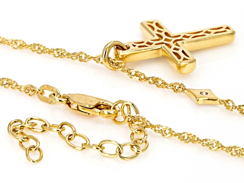 MOISSANITE FIRE® .28CTW DEW ROUND BRILLIANT 14K YELLOW GOOLD OVER SILVER CROSS NECKLACE - Size 18