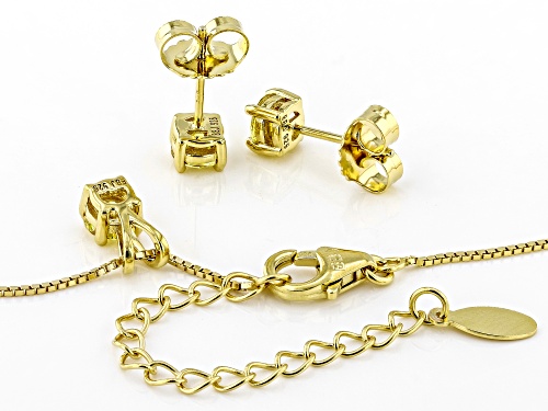 MOISSANITE FIRE® YELLOW 1.50CTW DEW 14K YELLOW GOLD OVER SILVER EARRINGS & PENDANT & BOX CHAIN SET