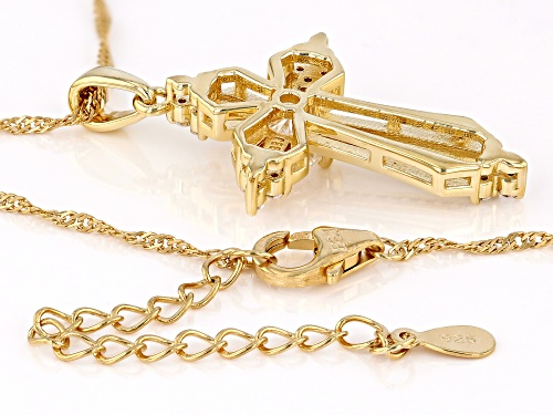 MOISSANITE FIRE® 1.19CTW DEW ROUND 14K YELLOW GOLD OVER SILVER CROSS PENDANT & CHAIN