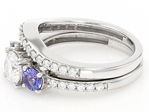MOISSANITE FIRE® 1.48CTW DEW ROUND & TANZANITE PLATINEVE® RING & BAND - Size 8