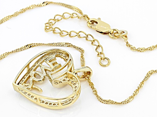MOISSANITE FIRE® .57CTW DEW ROUND 14K YELLOW GOLD OVER SILVER HEART & LOVE PENDANT WITH CHAIN
