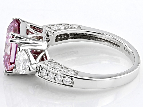 MOISSANITE FIRE(R) & PINK MOISSANITE 5.10CTW DEW ASSCHER & TRILLION CUT & ROUND PLATINEVE(R) RING - Size 6