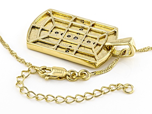 MOISSANITE FIRE(R) .51CTW DEW ROUND 14K YELLOW GOLD OVER SILVER CROSS DOG TAG PENDANT & CHAIN