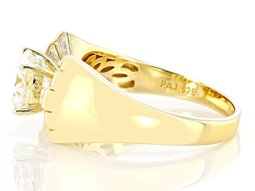 MOISSANITE FIRE(R) 1.70CTW DEW ROUND AND BAGUETTE 14K YELLOW GOLD OVER SILVER RING - Size 7
