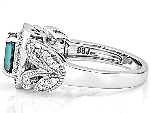 MOISSANITE FIRE® AND GREEN MOISSANITE 1.36CTW DEW EMERALD CUT AND ROUND BRILLIANT PLATINEVE® RING - Size 8