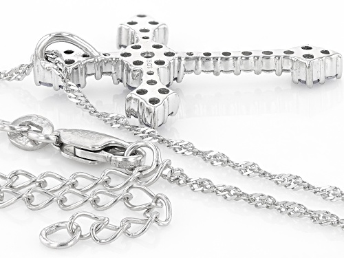 MOISSANITE FIRE® .34CTW DEW ROUND & .63CTW TANZANITE PLATINEVE® CROSS PENDANT & SINGAPORE CHAIN