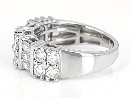 MOISSANITE FIRE® 1.74CTW DEW ROUND BRILLIANT AND BAGUETTE PLATINEVE® RING - Size 7