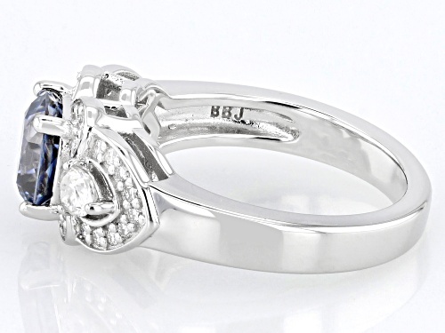 MOISSANITE FIRE® & BLUE MOISSANITE 2.18CTW DEW CUSHION CUT, PEAR SHAPED & ROUND PLATINEVE® RING - Size 8