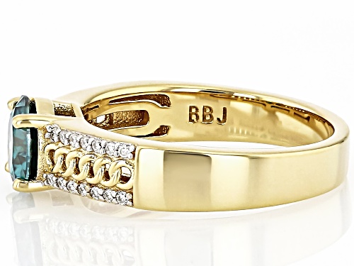 MOISSANITE FIRE® AND GREEN MOISSANITE  1.48CTW DEW ROUND 14K YELLOW GOLD OVER SILVER RING - Size 7