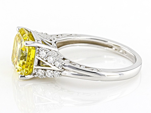 MOISSANITE FIRE® AND YELLOW MOISSANITE  4.22CTW DEW ASSCHER CUT AND ROUND PLATINEVE® RING - Size 9