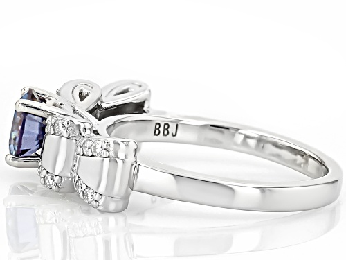 MOISSANITE FIRE® AND BLUE MOISSANITE  1.08CTW DEW ROUND PLATINEVE® BOW RING - Size 9