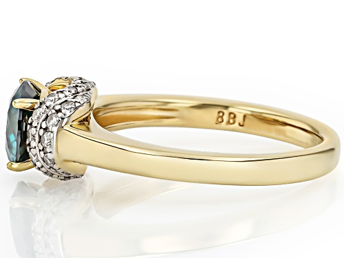 MOISSANITE FIRE® AND GREEN MOISSANITE  1.52CTW DEW ROUND 14K YELLOW GOLD OVER SILVER RING - Size 8