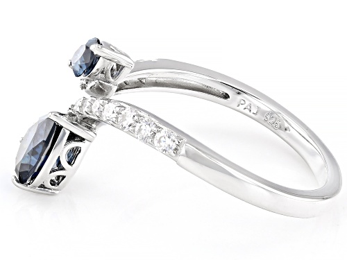 MOISSANITE FIRE® & NAVY BLUE MOISSANITE 1.34CTW DEW PEAR AND MARQUISE WITH ROUND PLATINEVE® RING - Size 6