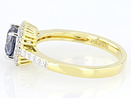 MOISSANITE FIRE(R) & NAVY BLUE MOISSANITE 1.44CTW DEW 14K YELLOW GOLD OVER SILVER RING - Size 5