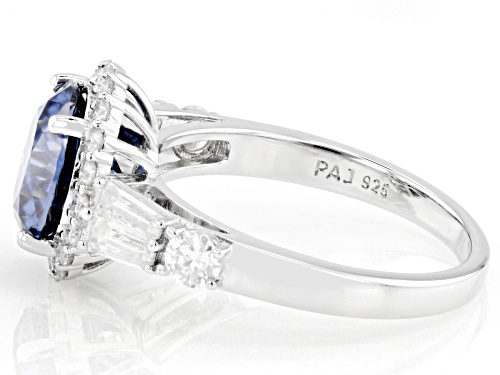 MOISSANITE FIRE(R) & NAVY BLUE MOISSANITE 3.66CTW DEW ROUND AND TAPERED BAGUETTE PLATINEVE(R) RING - Size 8