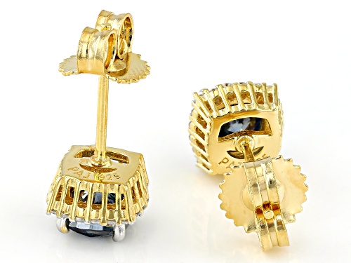 MOISSANITE FIRE® AND NAVY BLUE MOISSANITE 1.60CTW DEW 14K YELLOW GOLD OVER SILVER EARRINGS