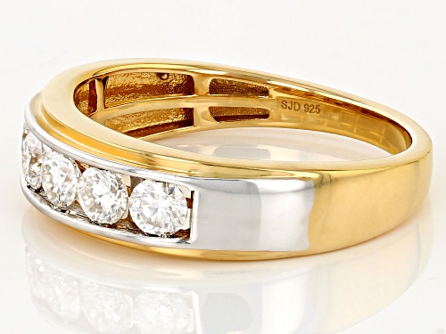 MOISSANITE FIRE® .80CTW DEW ROUND BRILLIANT 14K YELLOW GOLD OVER SILVER AND PLATINEVE® MENS RING - Size 10