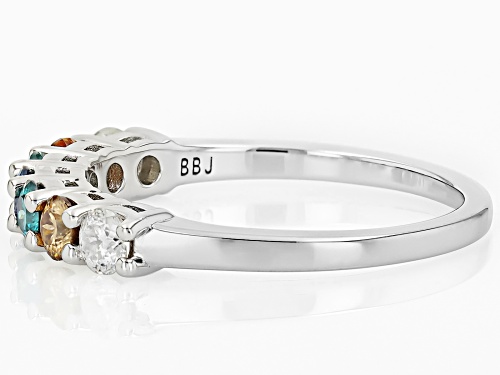 MOISSANITE FIRE® & MULTI COLOR MOISSANITE .70CTW DEW ROUND BRILLIANT PLATINEVE® BAND RING - Size 6