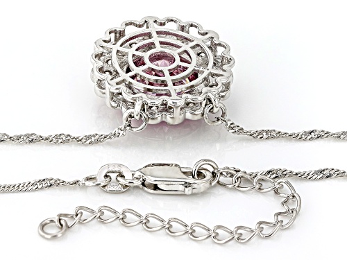 Moissanite Fire® and Pink Moissanite 7.03ctw DEW Round Platineve® Halo Necklace - Size 18