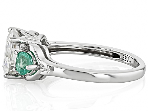 MOISSANITE FIRE® 2.96CT DEW ASSCHER CUT AND .48CTW ROUND EMERALD PLATINEVE® TWO TONE RING - Size 7