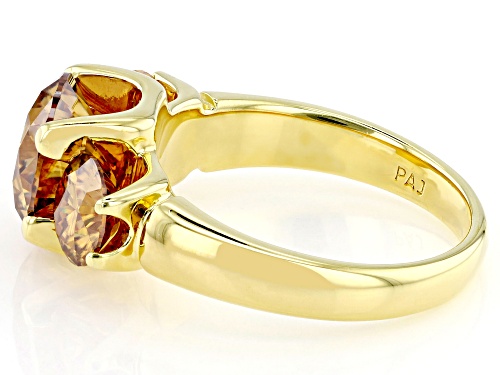 MOISSANITE FIRE® CHAMPAGNE 4.30CTW DEW ROUND 14K YELLOW GOLD OVER SILVER RING - Size 5