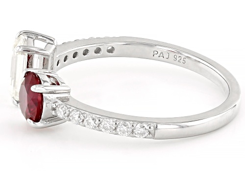 MOISSANITE FIRE® .82CTW DEW AND .49CT LAB CREATED RUBY PLATINEVE® RING - Size 6
