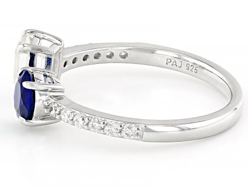 MOISSANITE FIRE® .82CTW DEW AND .71CT LAB CREATED BLUE SAPPHIRE PLATINEVE® RING - Size 7