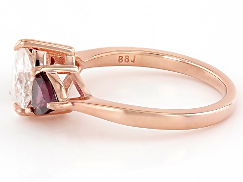 MOISSANITE FIRE®1.00CT DEW AND 1.06CTW RHODOLITE 14K ROSE GOLD OVER SILVER RING - Size 6