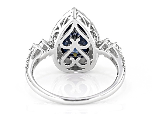 MOISSANITE FIRE® & NAVY BLUE MOISSANITE 4.31CTW DEW PEAR AND ROUND PLATINEVE® RING - Size 10