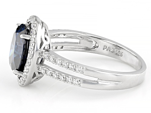 MOISSANITE FIRE® & NAVY BLUE MOISSANITE 2.58CTW DEW OVAL AND ROUND PLATINEVE® RING - Size 9