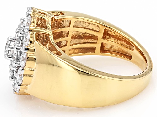 MOISSANITE FIRE® 1.90CTW DEW ROUND BRILLIANT 14K YELLOW GOLD OVER SILVER CLUSTER RING - Size 8