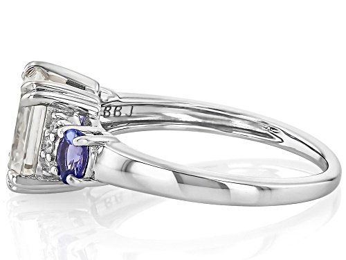 MOISSANITE FIRE® 1.81CTW DEW EMERALD CUT & ROUND WITH .34CTW OVAL TANZANITE PLATINEVE® RING - Size 10