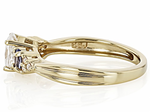MOISSANITE FIRE® .96CTW DEW OVAL AND ROUND WITH TANZANITE 14K YELLOW GOLD OVER SILVER RING - Size 6