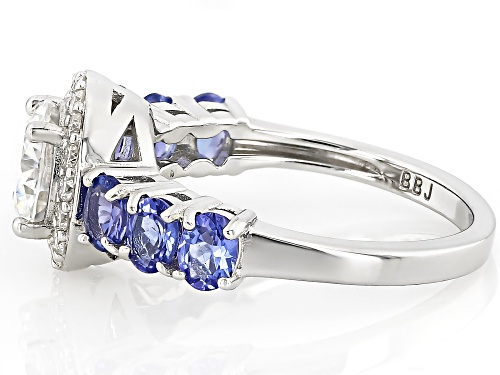 MOISSANITE FIRE® 1.56CTW DEW ROUND WITH  OVAL TANZANITE PLATINEVE® RING - Size 7