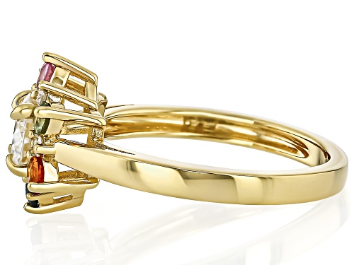 MOISSANITE FIRE® .92CTW DEW AND MULTI COLOR SAPPHIRE 14K YELLOW GOLD OVER SILVER RING - Size 8