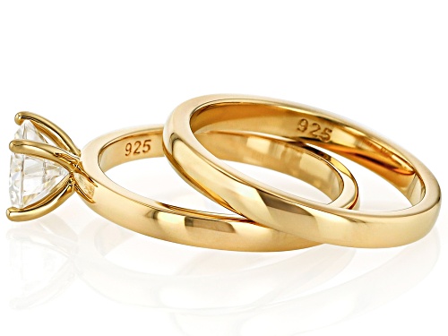 MOISSANITE FIRE® 1.20CT DEW ROUND BRILLIANT 14K YELLOW GOLD OVER SILVER RING WITH BAND - Size 7