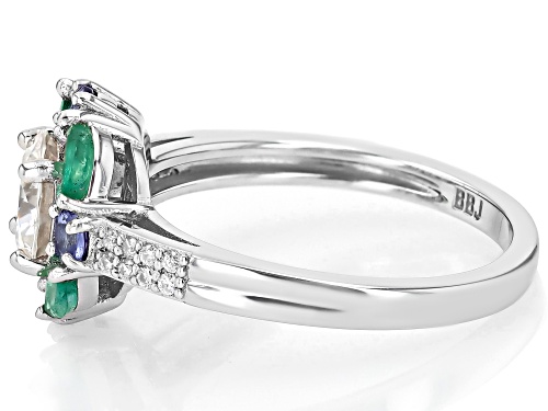 MOISSANITE FIRE® 1.16CTW DEW WTIH  ZAMBIAN EMERALD AND TANZANITE PLATINEVE® RING - Size 10