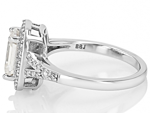 MOISSANITE FIRE® 2.35CTW EMERALD AND ROUND PLATINEVE® RING - Size 8