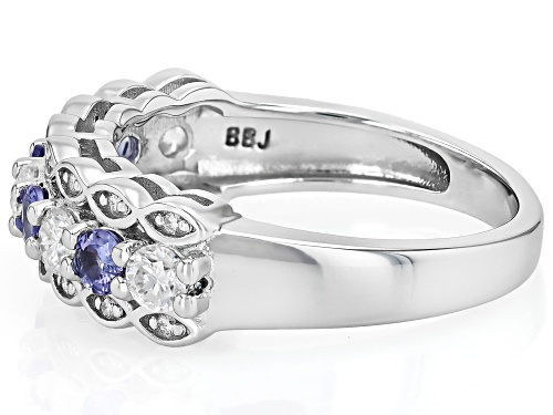 MOISSANITE FIRE® .66CTW DEW ROUND WITH  ROUND TANZANITE PLATINEVE® RING - Size 8