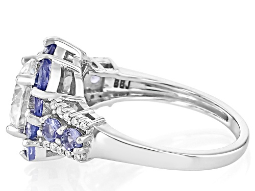 MOISSANITE FIRE® 2.14CTW DEW ROUND WITH  MARQUISE & ROUND TANZANITE PLATINEVE® RING - Size 5
