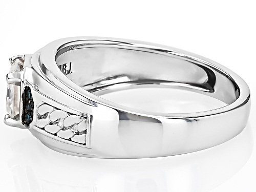MOISSANITE FIRE® .95CT DEW ASSCHER CUT & ROUND BLUE DIAMOND PLATINEVE® MENS RING - Size 11